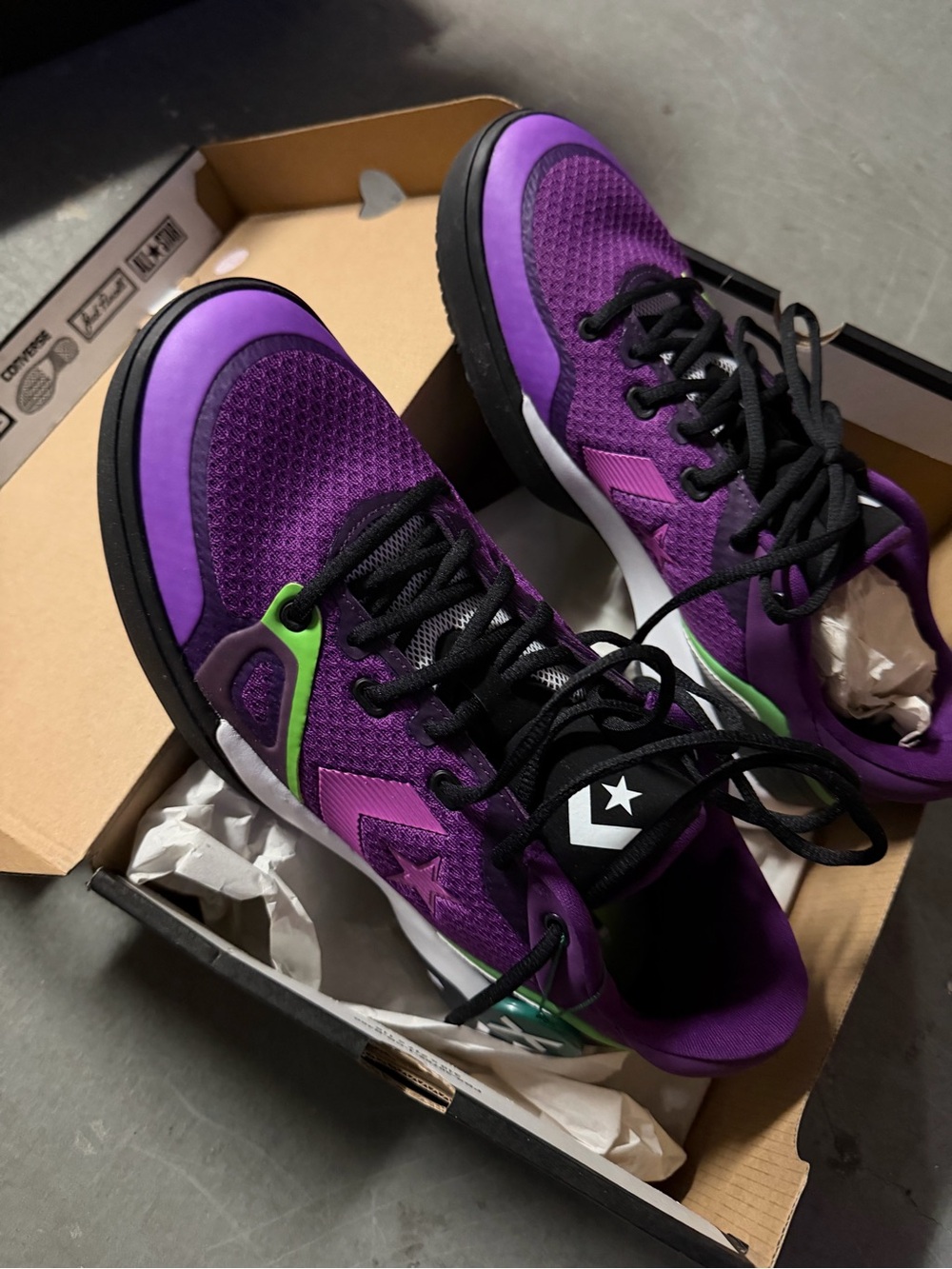 Converse Purple Athletic Sneakers with Black Laces and Green Accents